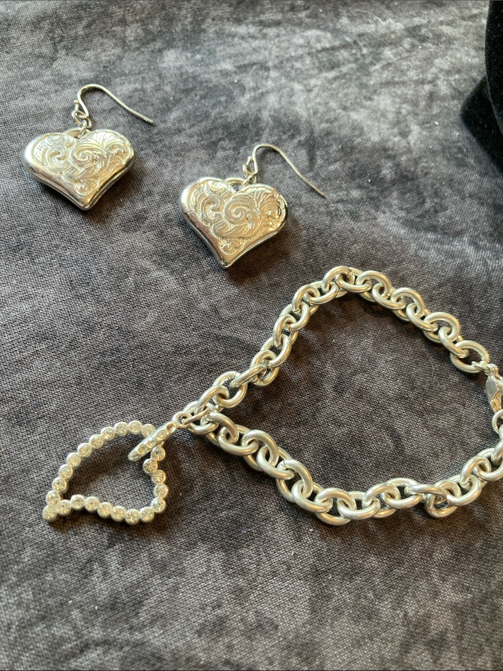 Silver Tone Heart Jewelry Bundle Earrings & Bracelet